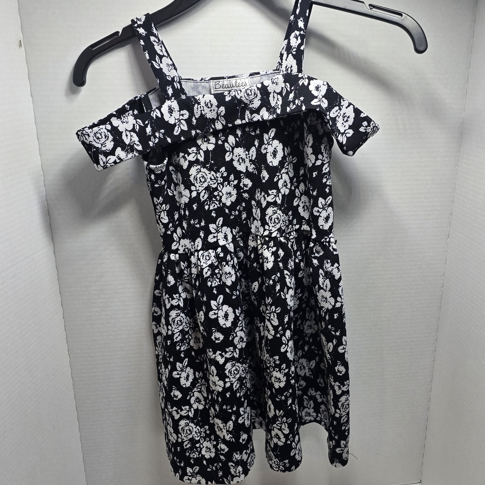 Black and White Floral Off-Shoulder Dress